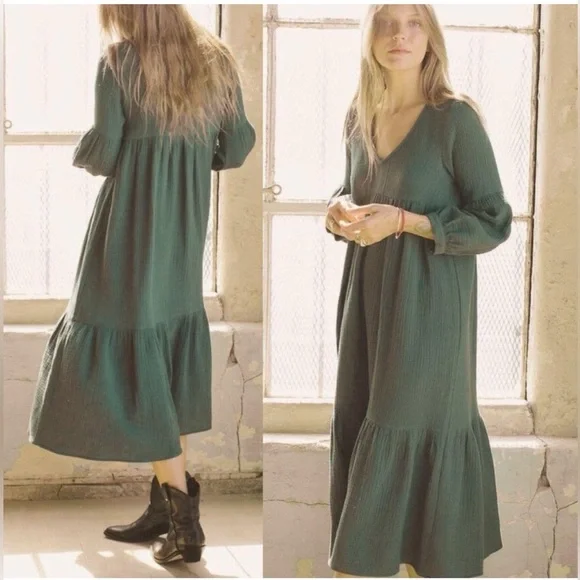 7 For All Mankind Dark Olive Long Sleeve Dress - Picture 6 of 6